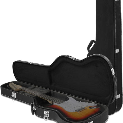 Wooden Electric Guitar Hard Case with Soft Interior Lining, 39 Inch Padded Hardshell Case for GST/GTL Style Guitars, Black