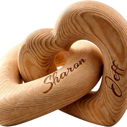Personalized Romantic Interlocking Wood Hearts - Custom Couple Names Valentine's Anniversary Wedding Gift - Handcrafted Home Decor