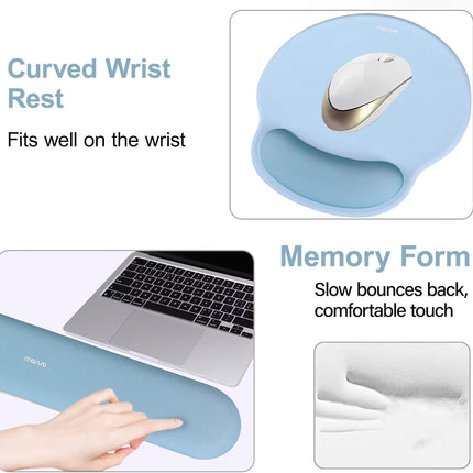 MOSISO Wrist Rest Support for Mouse Pad&Keyboard Set, Circle Curved Ergonomic Mousepad&Coaster Non-Slip Base Home/Office Pain Relief&Easy Typing Pad with Soft Cloth&Silicone Lining, Air Blue
