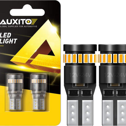 AUXITO 194 LED Bulb Amber Yellow Canbus Error Free, 168 175 2825 W5W T10 LED Replacement Light Kit for Car Interior Map Dome Trunk Exterior Marker License Plate Parking Lights, Pack of 2