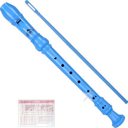 Eastrock Recorder Instrument German Style Soprano Recorder Blue 3 Pieces for Beginners with Cleaning Rod, Fingering Chart, Packing Bag, Thumb Rest