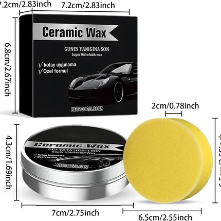 Ceramic Wax Cream, Strong Protection Car Coating Polishing Wax, Auto Car Scratch Repair Remover Paste, Paint Care Lasting Protection Waxes with Sponge(2Pcs)