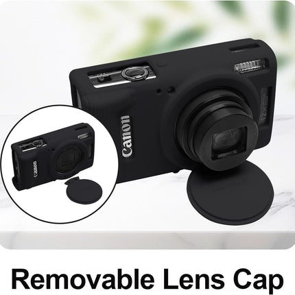 Easy Hood Case for Canon PowerShot IXY 650/ELPH 360 Camera, Soft Silicone Camera Cover with Removable Lens Cap, Slim Fit Anti-Scratch Carrying Protective Case Camera Body Skin Sleeve (Black)