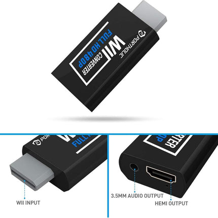 PORTHOLIC Wii to HDMI Converter 1080P for Full HD Device, Wii HDMI Adapter with 3.5mm Audio Jack&HDMI Output Compatible with Wii, Wii U, HDTV, Monitor-Supports Wii Display Modes 720P