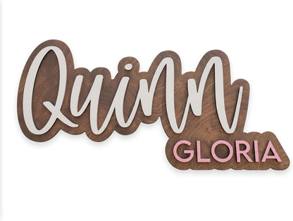 Wooden Name Sign for Nursery and Kids Room - Quinn Gloria