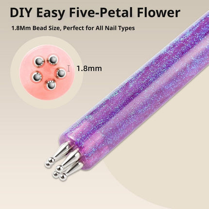 5 Petal Flower Nail Dotting Pen,Nail Art Dotting Tools,Flower Design Tool,1.8mm Fine Tip Rhinestone Dot Paint Tool for Tracing Drawing Painting Transferring Embossing Sculpting