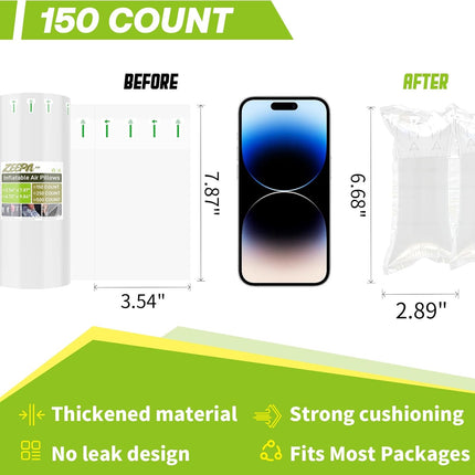 150 Count Packing Air Pillows for Shipping with Pump Inflatable Shipping Supplies Box Filler Alternative to Packing Peanuts for Size 3.54" x 7.87"