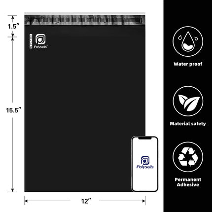 100 piezas de sobres de envío negros de polietileno de 12x15.5 Inches, sellado adhesivo fuerte, impermeables y resistentes al desgarro, bolsas postales para ropa, libros y accesorios