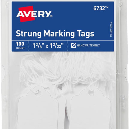Avery Strung Marking Tags with String Attached, Gift Tags with String Attached, 1.75 x 1.09 in, Pack of 100 (6732)
