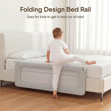 Folding Bed Rail for Toddlers, Baby Bed Rail Guard with Reinforced Anchor Safety System, Toddler Bed Rails for King Size Beds, Twin, Full, Queen (Grey, 59" L x 21.6" H)
