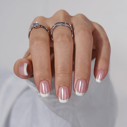 Uñas postizas, uñas falsas cortas almendradas rosas, 32Pcs kit completo
