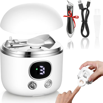 5-in-1 Electric Nail Clippers for Seniors, Electric Nail Trimmer for Adults & Babies | Magnifier, Dual-Blade, 3-Speed Gears, LED Light, Storage Box, 90-Min Runtime, Slanted Nail Clipper Included