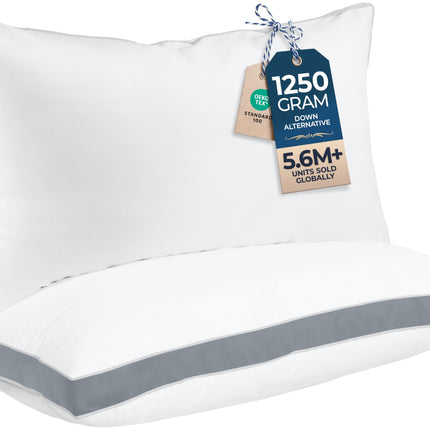 Almohada de cama con gusset, almohadas de hotel tamaño Queen, set de 2, blancas