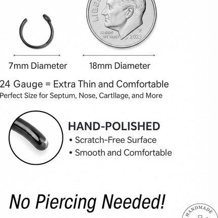 Fake Nose Ring - Tiny Thin 24 Gauge Faux Nose Piercing For Women - 925 Sterling Silver Clip On Nose Hoops Jewelry - Comfortable Smooth Fake Nose Rings - No Piercing Needed - Gift Ready