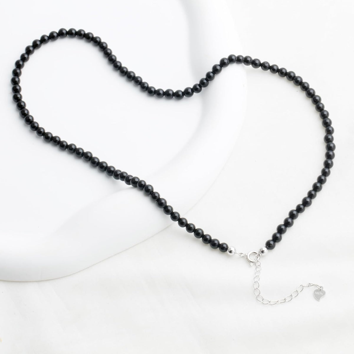 Natural Agate Choker Necklace Sterling Silver Round Beads Strand Necklace for Women - photo 2