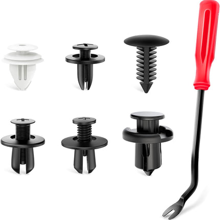GOOACC 120PCS Car Bumper Push Retainer Clips & Nylon Fasteners Rivet Kit 6mm 7.6mm 8mm 8.8mm 10mm Door Trim Panel Clips, 5PC Fastener Remover
