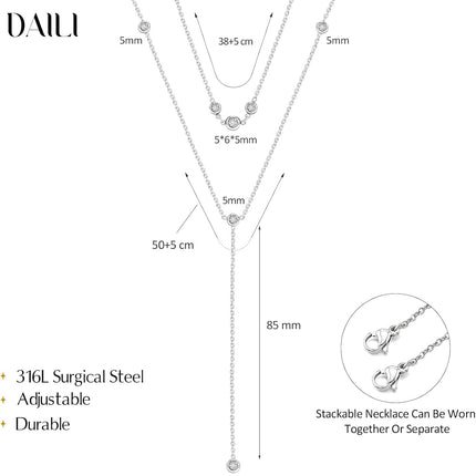 DALI Long Gold Necklaces for Women, Dainty Layered Lariat Sterling Silver Plated Y Shaped Necklace Stack Non Tarnish Cross CZ Pendant Long Chain Choker Adjustable Necklaces Jewelry for Vacation Christmas