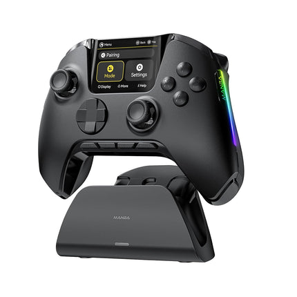 Interactive Screen Wireless Gaming Controller for PC/Switch/Switch 2/iOS/Android,Hall Effect Stick & Trigger,RGB Lighting,Remappable Buttons,1800mAh with Charging Dock (Black)