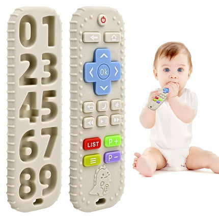 Teething Relief Teethers Toys for Babies 3-6-12 Months Gifts, Food Grade Silicone Sensory Baby Remote Control Teether Bath Toy for Infant Boy Girl Autism Birthday Christmas Gift, Black