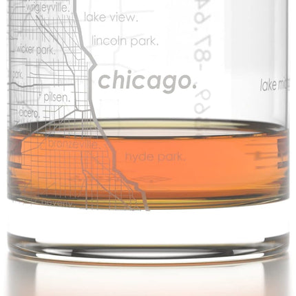 Well Told Engraved Chicago Illinois Map Rocks Glass, Old Fashioned Glassware (11 oz, Clear) Etched Bourbon Tumbler, Gifts For Whiskey Lovers