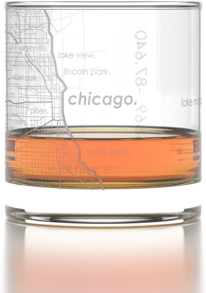 Engraved Chicago Illinois Map Rocks Glass, Old Fashioned Glassware (11 oz, Clear) Etched Bourbon - photo 3