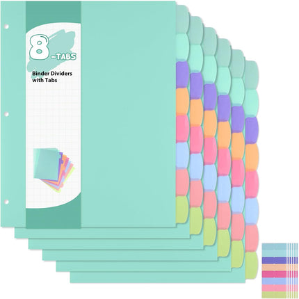 6 Sets of 48Pcs Binder Dividers with Tabs, 8 Tab Dividers for 3 Ring Binder - Waterproof Plastic Notebook Dividers for Office, School(8.5 × 11 Inch)