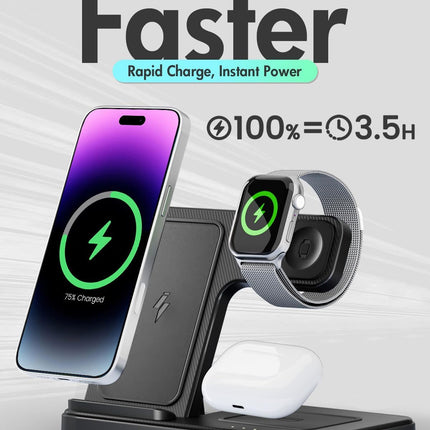 Wireless Charger iPhone Charging Station: 3 in 1 Charger Stand Multiple Devices for Apple - iPhone 17 16e 16 15 14 Pro Max 13 12 11 - Watch 11 10 9 8 7 6 5 4 3 2 SE and Ultra Series - Airpods 4 3 Pro