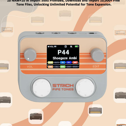 STRICH Pipe Tones Pocket Multi-Effects Processor for Guitar and Bass with 10 Effect Modules 125 Effects 40s Looper 100 Drum Patterns USB Audio Interface Wireless Control (Gray)
