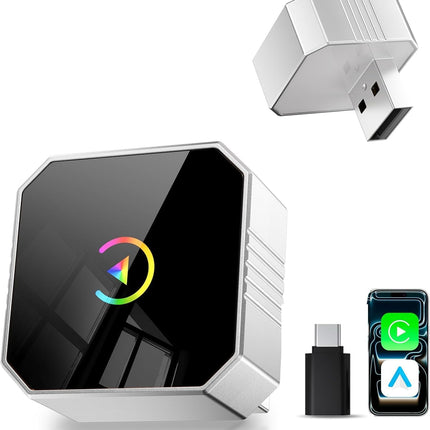 2026 Upgraded Mini Wireless CarPlay Adapter for CarPlay & Android Auto, Plug & Play, Fast, Auto Connect, No Latency 2in1 Car Play Wireless Adapter for iPhone iOS 10+ Android 11+ Information Display