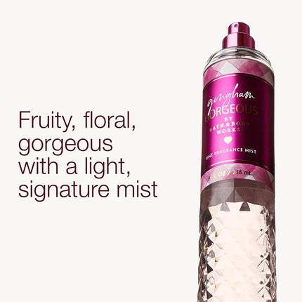 Bath & Body Works Gingham Gorgeous Fine Fragrance Mist, Body Spray & Perfume for Women, Long-Lasting Personal Fragrance – Pink Strawberries, Peony Blooms, and Peach Nectar Scent, 8 fl oz - 1 Pack