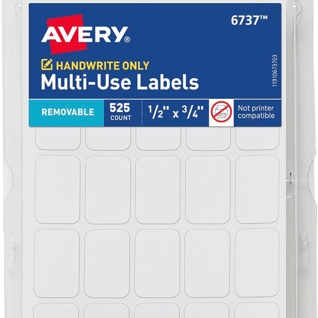 Multi-Use Removable Labels, 1/2" x 3/4", White, Non-Printable, 525 Blank Labels Total