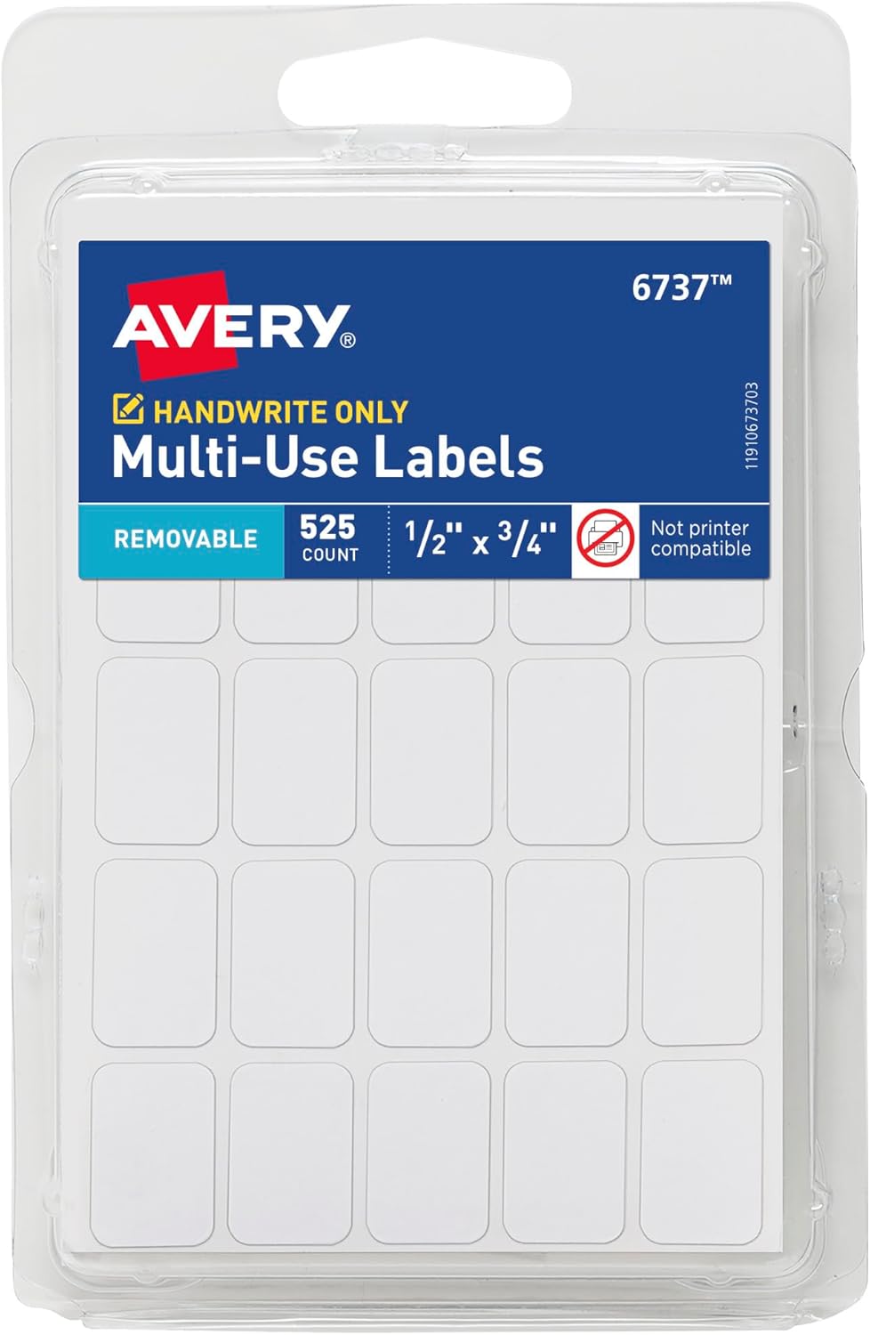 Multi-Use Removable Labels, 1/2" x 3/4", White, Non-Printable, 525 Blank Labels Total