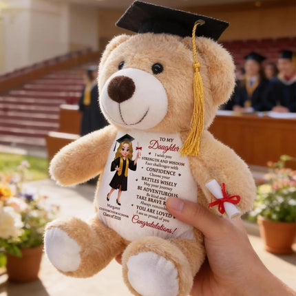 To My Daughter, I Wish You Strength And Wisdom Personalized Graduation Teddy Bear, Daughter Son Graduation 2026 Stuffed Bear, Class of 2026 Bear Plush, Graduation Gifts for Daughter Son from Dad Mom