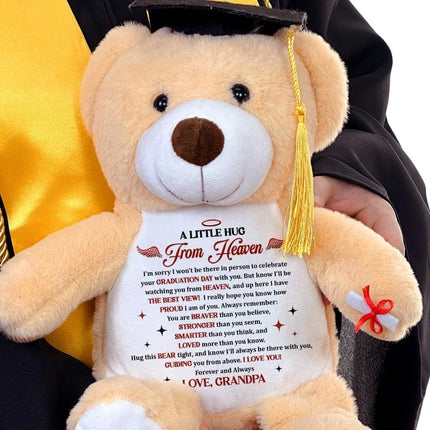 A Little Hug from Heaven - Personalized Graduation Teddy Bear 2026, Custom Memorial Graduation Gift for Son, Daughter from Dad, Mom - Sympathy Message Class of 2026 Bear from Heaven