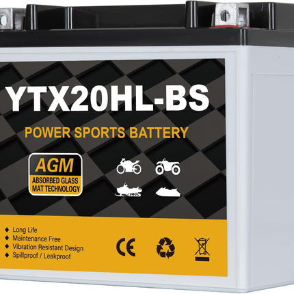 YTX20HL-BS Motorcycle Battery 12V 18Ah 310CCA, Maintenance Free Sealed AGM Powersport Battery, Replacement for ATV UTV Scooter, YTX20HL BS / ETX20L / GTX20HL-BS