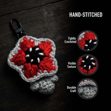 Stranger Crochet Demogorgon Keychain, Handmade Upside Down Flower Bag Charm, 80s Retro Horror Accessory for Keys & Backpacks