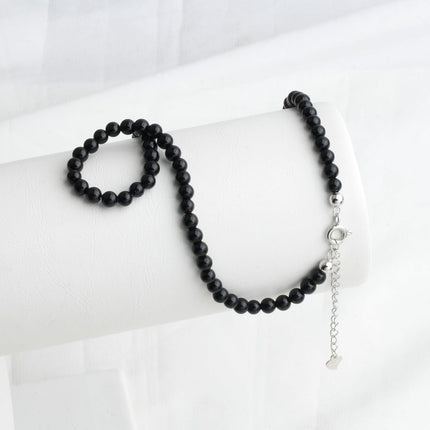 Kakikaki Natural Agate Choker Necklace Sterling Silver Round Beads Strand Necklace for Women