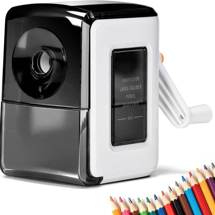Manual Pencil Sharpener Hand Crank Pencil sharpeners for Kids Adjustable in 3 Grades of Thickness Suitable for Kids,Artists,Students,and Office (Black/White)