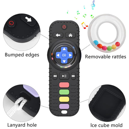 Fu Store Silicone Baby Teether Toys for 0-12 Momths 3-24 Months Infant Toddlers TV Remote Control Rattle Teethers for Babies Chew Toys Teething Relief Soothe Babies Gums, Black