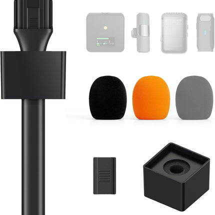 Handheld Adaptor for Interview Mic, Wireless Microphone Handle for Lavalier, Compatible with Rode, DJI and All Lav Mic, Microfono Stand with Flag Station, Foam, Rig for Vlogging, Reports