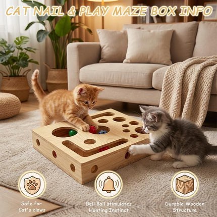 Cat Scratch Puzzle Enrichment Box, Maze Cat Scratch Puzzle Box & Sandpaper Inside, It's A Stress-Free Alternative to Trimming Your Nails