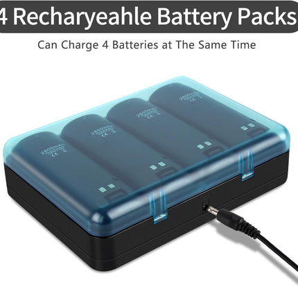 Wii Remote Battery Charger,4 in 1 Charging Station with 4 Pack 2800mAh Rechargeable Battery,USB Cable for Wii/Wii U Remote Controller (Black)