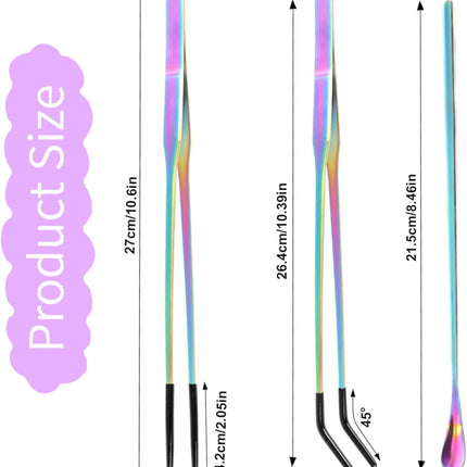 Stainless Steel Reptile Feeding Tongs & Spoon Set - 10.6" Straight & Curved Tweezers for Aquariums & Crafts - Feeder Tools with Rubber Tip for Bearded Dragons,Snake, Lizards - 3 Pack