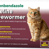 Dewormer for Cats & Kittens, Fenbendazole for Tapeworms, Roundworms & Hookworms - 60 Tablets