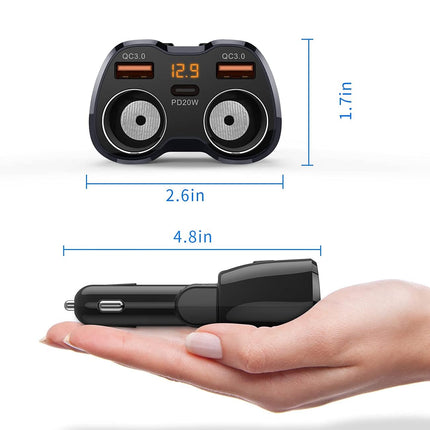 [2026 Upgraded] Cigarette Lighter Splitter, SUPERONE 180W 2-Socket Cigarette Lighter Adapter with Dual QC3.0 and 20W PD USB C Car Charger Splitter for GPS/Dash Cam/Laptop/iPad/iPhone 17/16/15/14/13/12