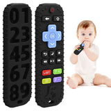 Mordedores y juguetes para alivio de dentición para bebés 3-6-12 meses, regalos, mordedor de silicona grado alimenticio sensorial con forma de control remoto para bebé, juguete de baño para niño o niña, autismo, cumpleaños o Navidad, negro