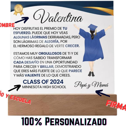 Lampara Con Mensaje De Amor De Graduación - Personalizado - El Premio De Tu Esfuerzo, Placa Personalizada De Graduación, College Graduation Gift Daughter, Graduation Gifts Her Personalized