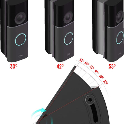 30°-55° Adjustable Angle Mount Bracket for Ring Wired Doorbell Pro 3rd Gen 4K/ Plus 2nd Gen 2K 2025, Both Drill & No Drill Aavailable with Security Screws