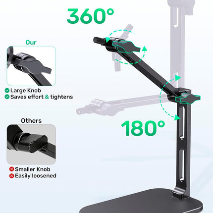 Heavy-Duty Desk Mic Stand, Max Load 2.68 lb Compatible with Rode Podmic, Blue Yeti, Shure and More Mics, Perfect for Small Space Home Office Streaming Setup, Black