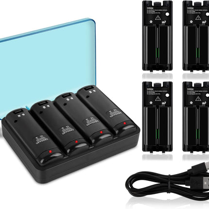 Wii Remote Battery Charger,4 in 1 Charging Station with 4 Pack 2800mAh Rechargeable Battery,USB Cable for Wii/Wii U Remote Controller (Black)